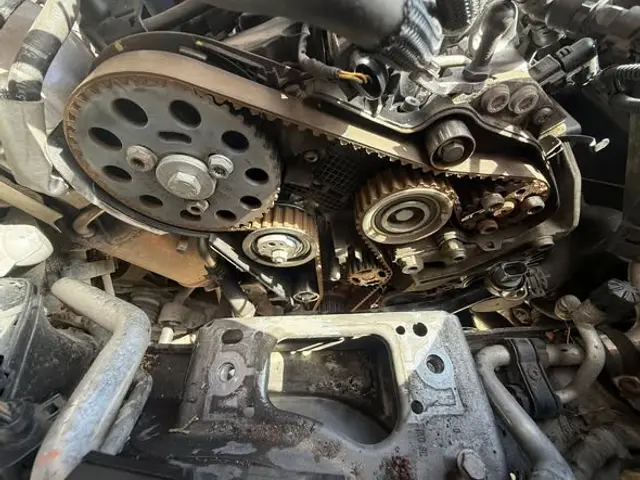 Timing belt, tensioner and pulleys during a timing belt replacement