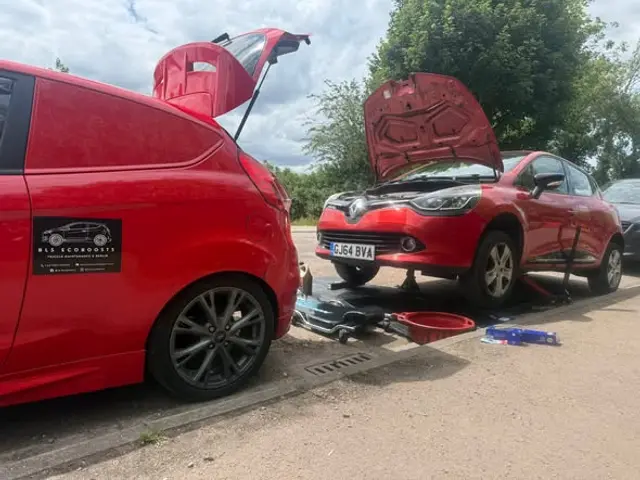 Renault Clio on stands during a mobile repair